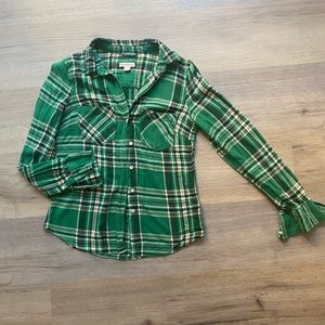 Green Flannel Long Sleeve Button up